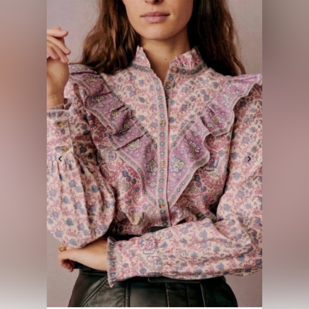 Sezane x SEA New York  Ruffle Blouse - Pink and Purple